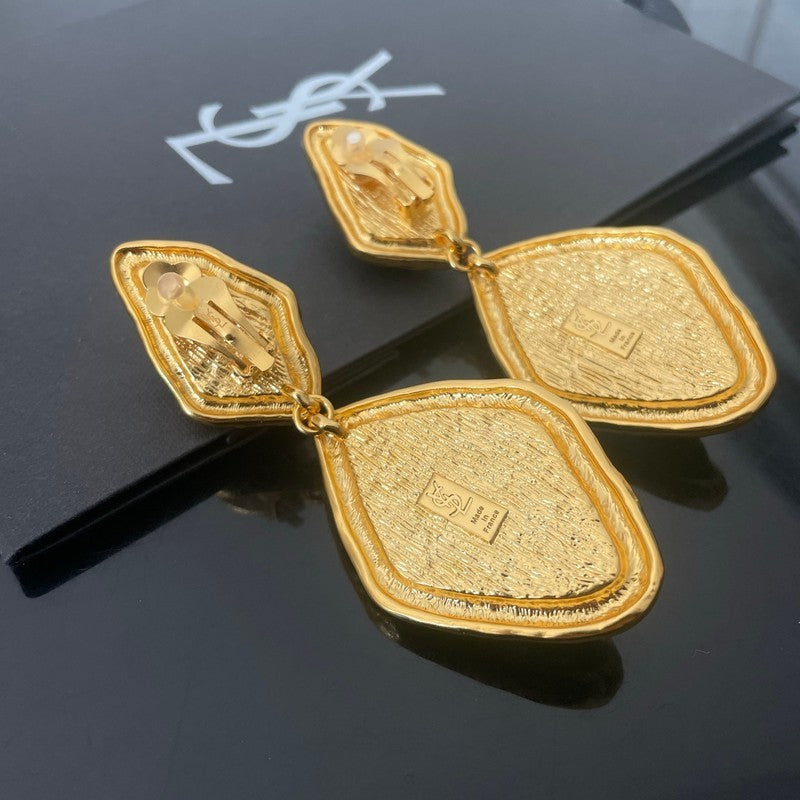 18K YSL Red & Blue Crystal Gold Earrings