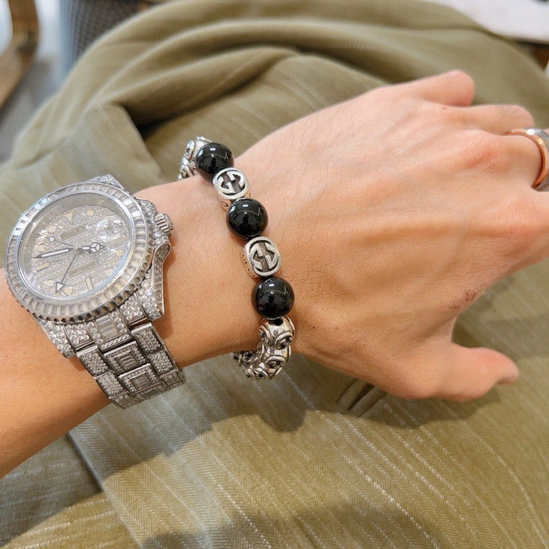 18K Gucci Anger Forest Black Bead Chain Bracelet