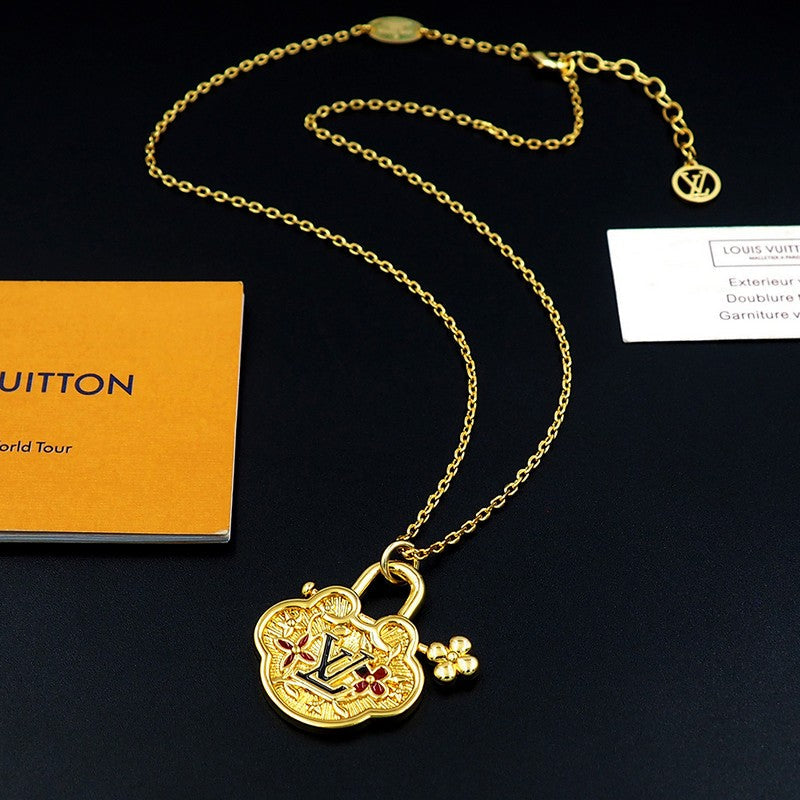 18K Louis Vuitton Vintage Lock Gold Necklace