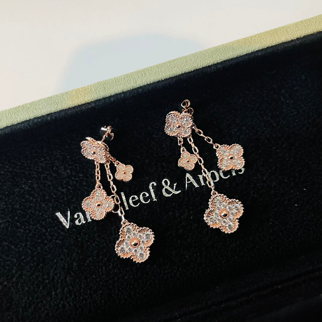 18K Van Cleef & Arpels Magic Alhambra Four Diamonds Motifs Clover Earrings