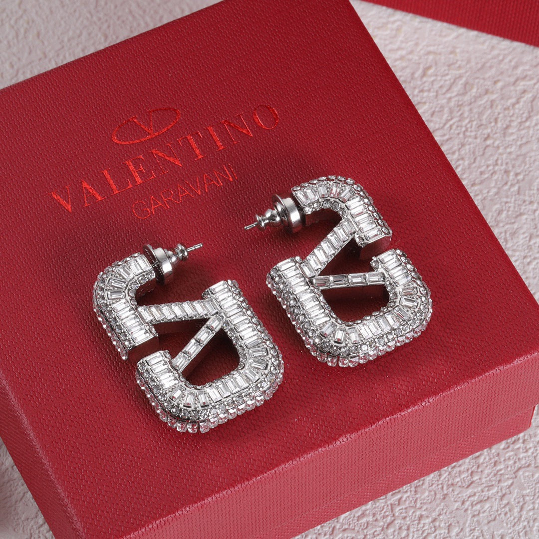 18K Valentino Vlogo Crystals Earrings