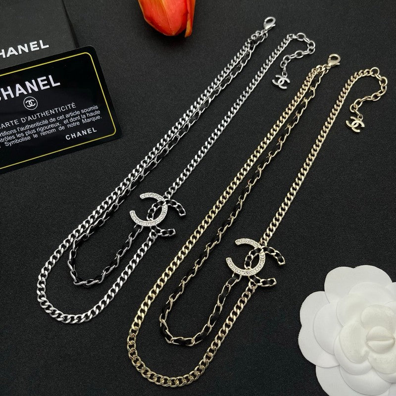 18K Chanel Black Leather Chain Necklace