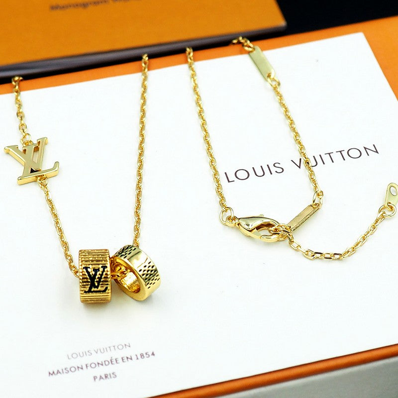 18K Louis Vuitton Damier Rings Pendant Necklace
