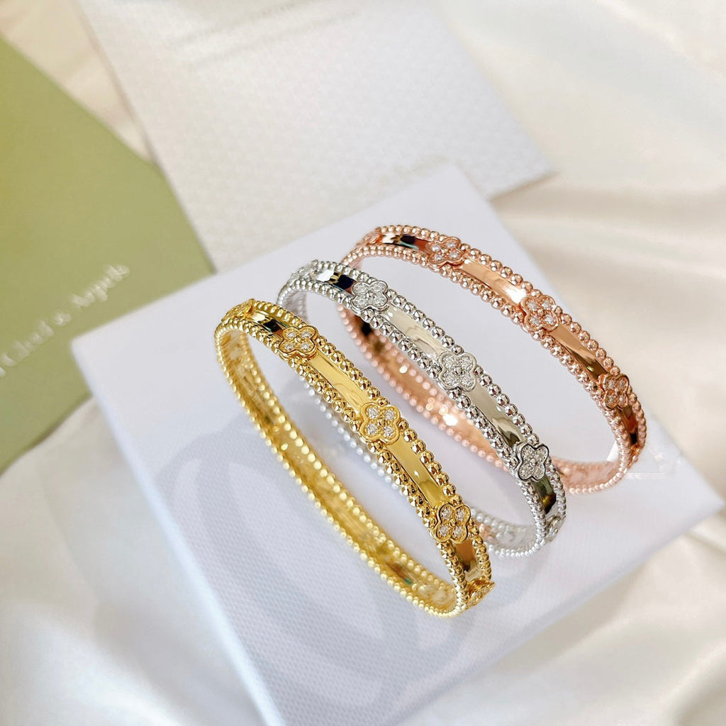 18K Van Cleef & Arpels Rose Gold Perlee Sweet Clovers Small Bracelet