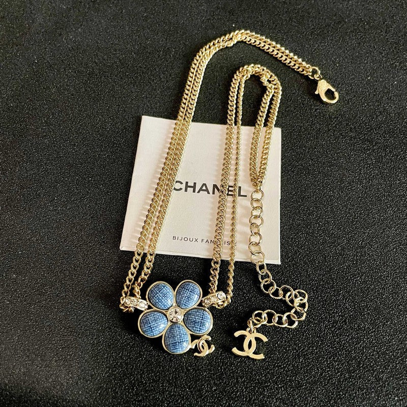18K Chanel Blue Gold Camellia Chain Necklace