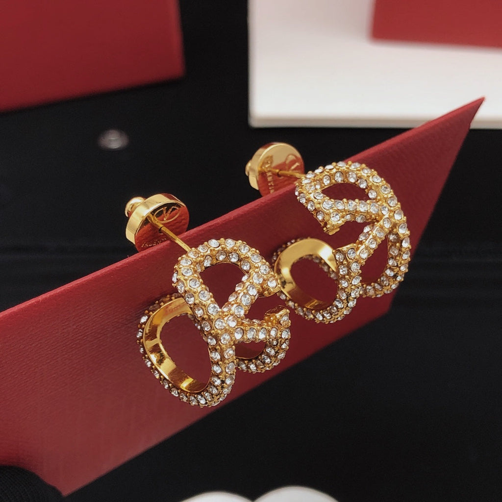 18K Valentino Vlogo Diamonds Open Earrings