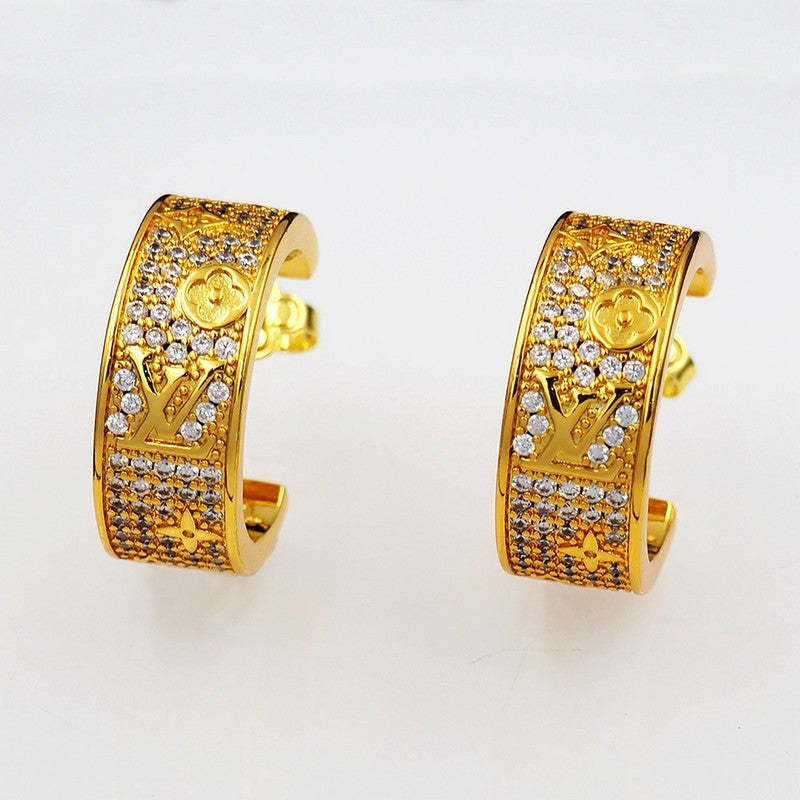18K Louis Vuitton Pave Diamond Hoop Earrings