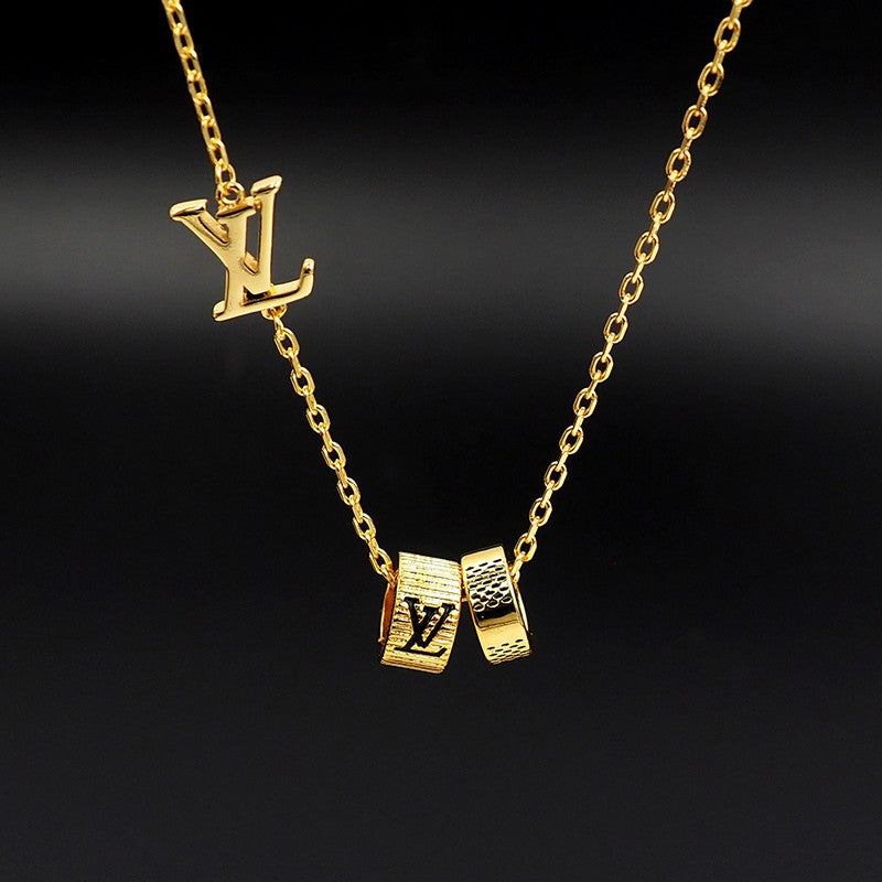 18K Louis Vuitton Damier Rings Pendant Necklace