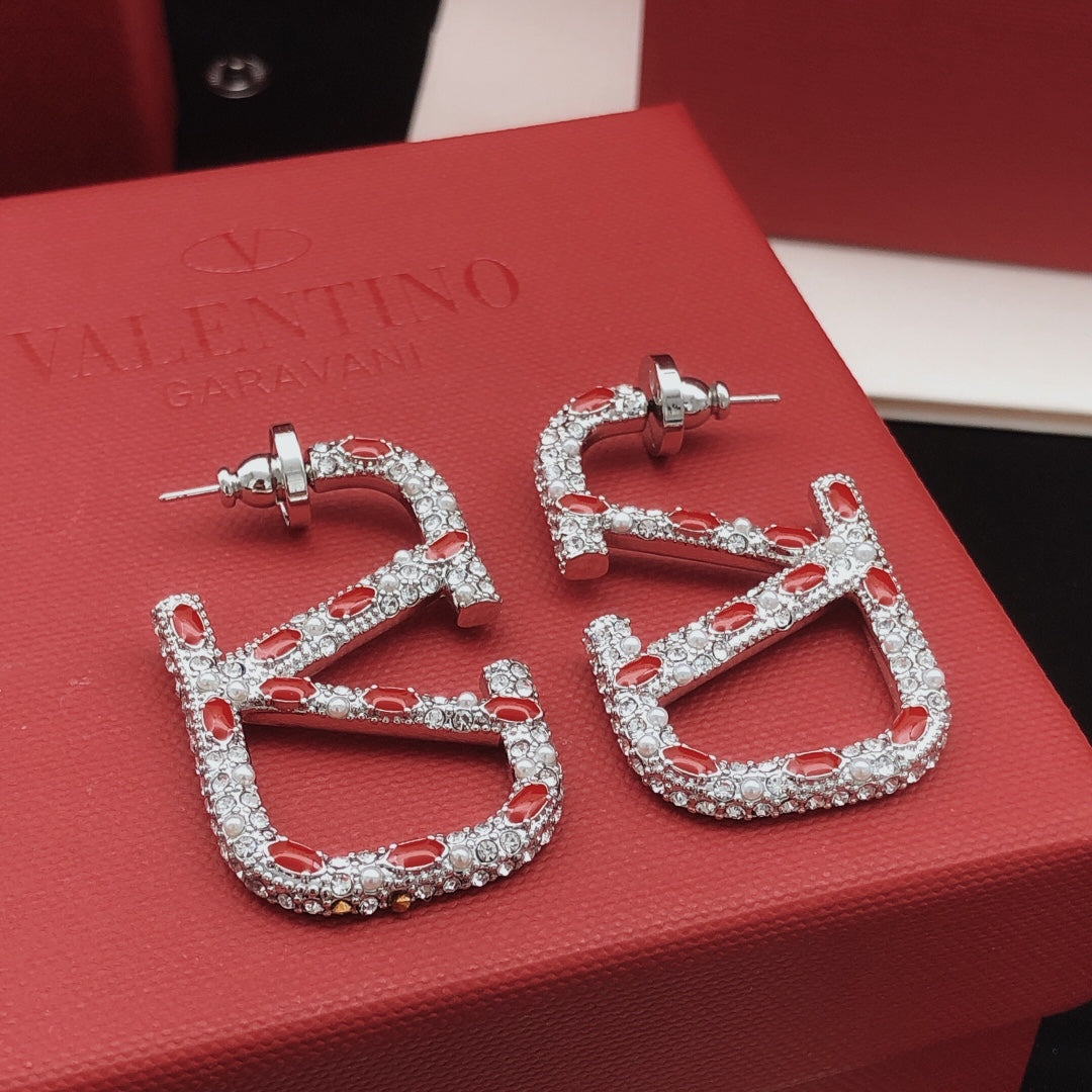 18K Valentino Vlogo Red Crystal Earrings