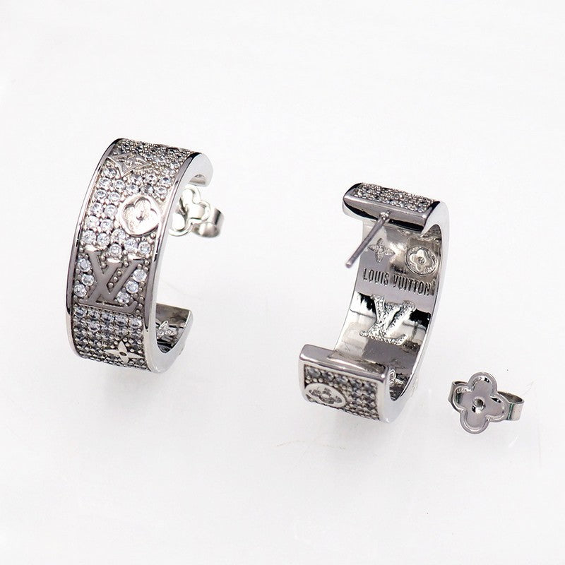 18K Louis Vuitton Pave Diamond Hoop Earrings