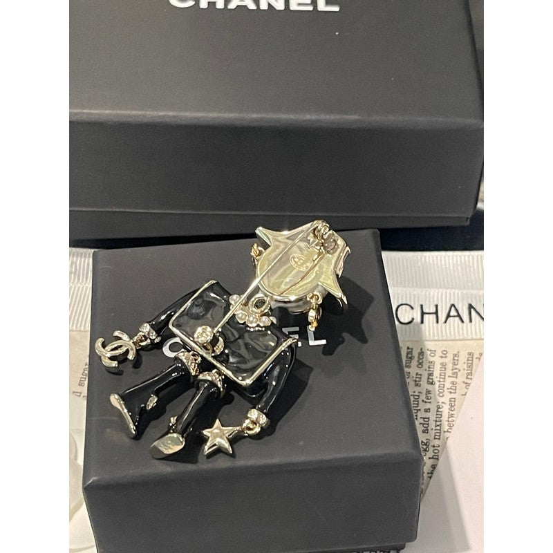 18K Chanel 24B Pink & Black Robot Gold Brooch