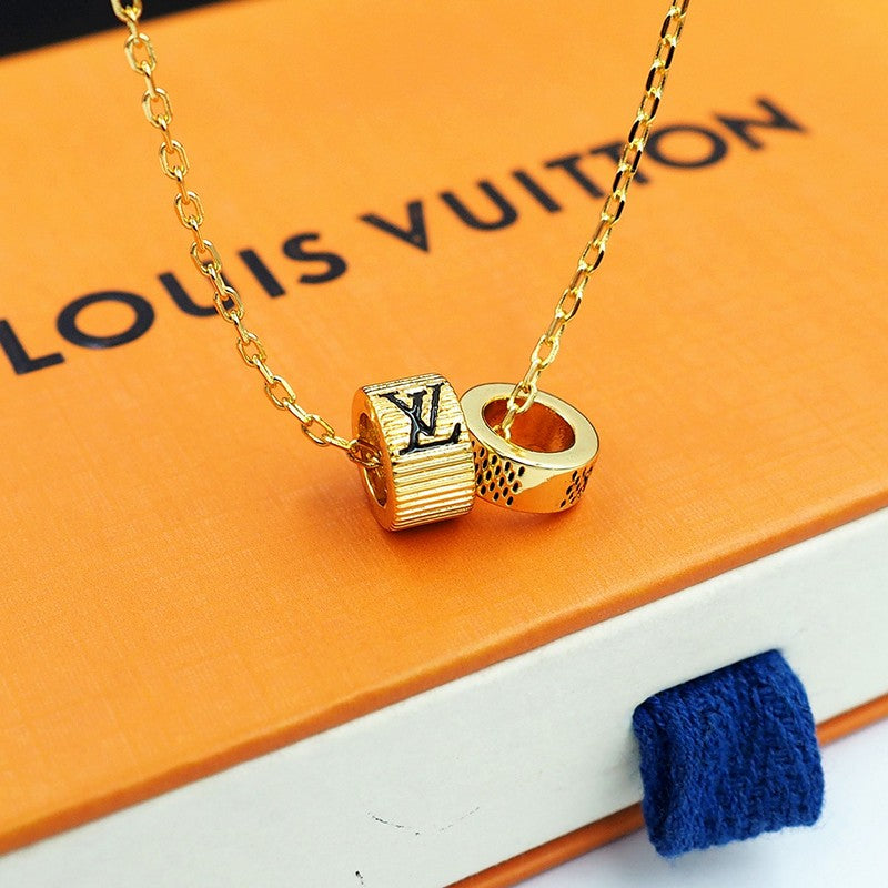 18K Louis Vuitton Damier Rings Pendant Necklace