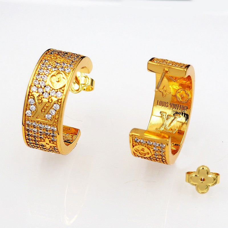 18K Louis Vuitton Pave Diamond Hoop Earrings
