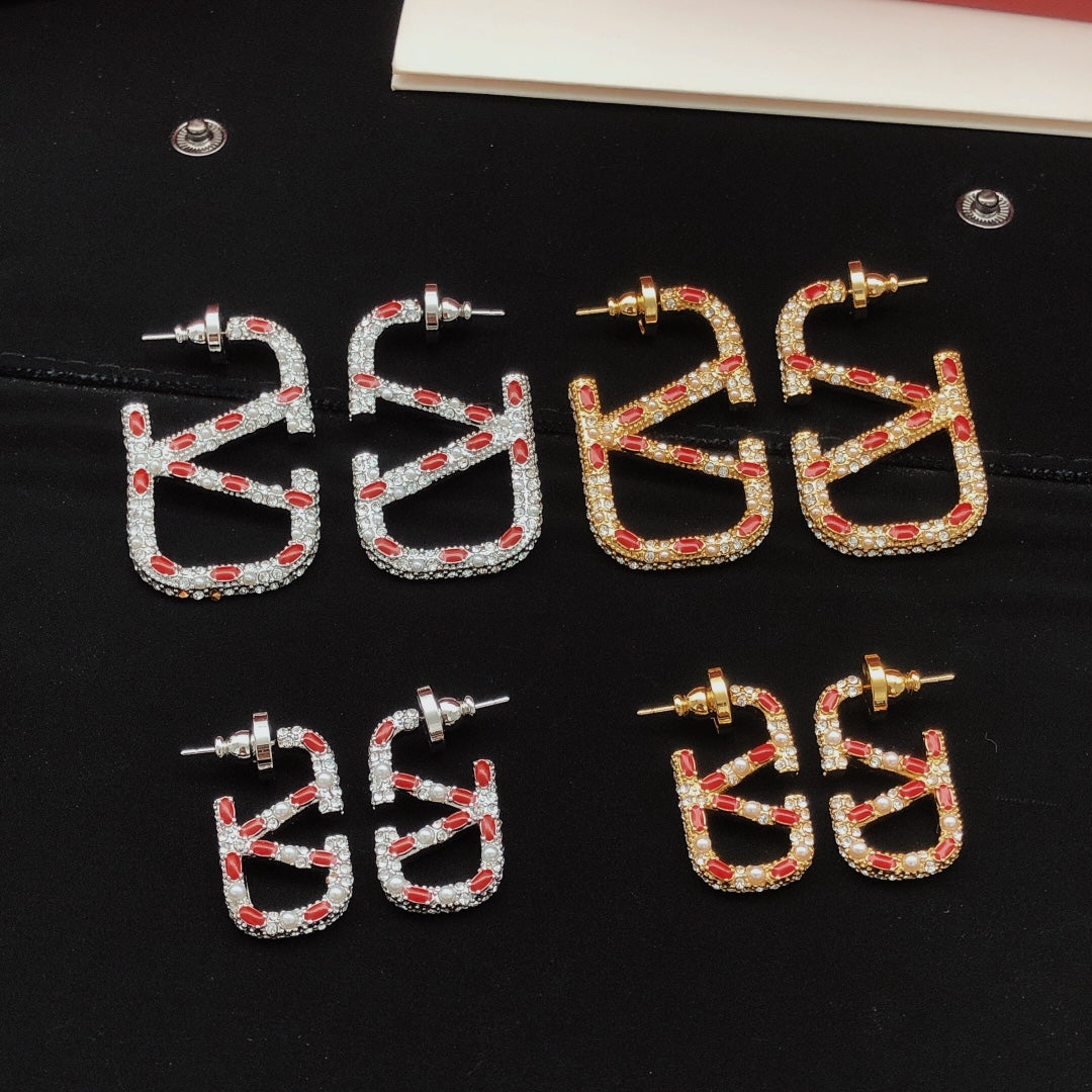 18K Valentino Vlogo Red Crystal Earrings