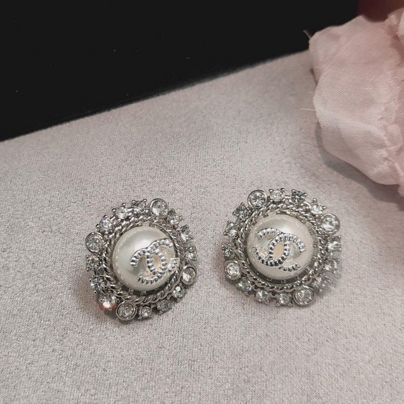 18K Chanel Round Pave Diamond Earrings