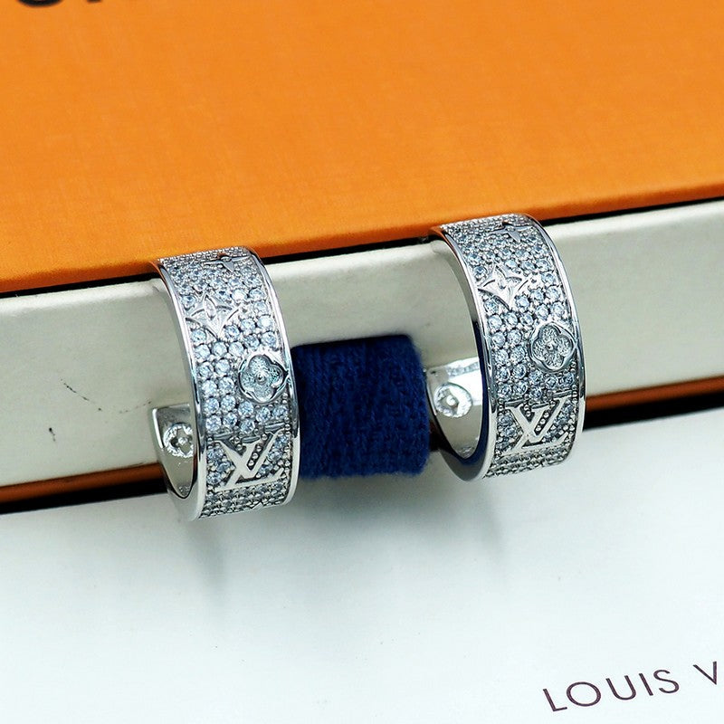 18K Louis Vuitton Pave Diamond Hoop Earrings