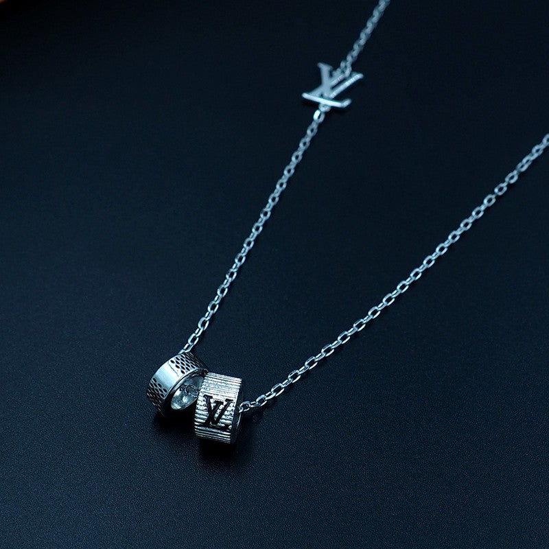 18K Louis Vuitton Damier Rings Pendant Necklace