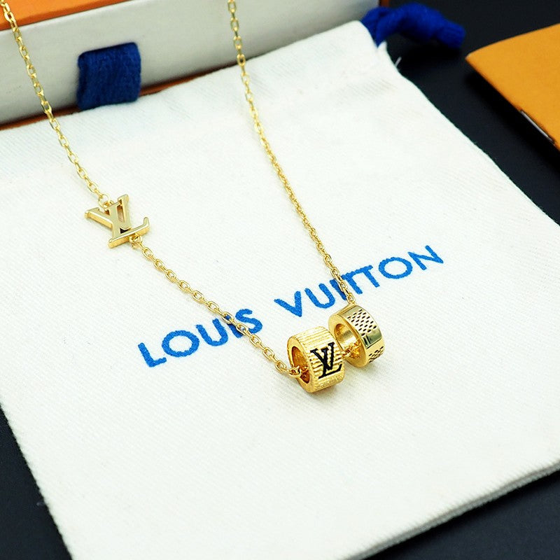 18K Louis Vuitton Damier Rings Pendant Necklace