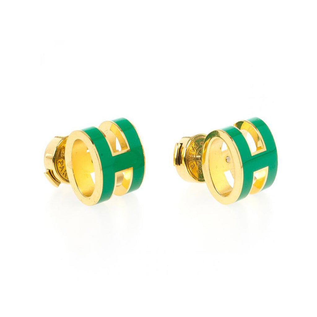18K Mini Pop Hermes Green Earrings